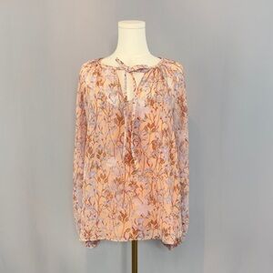 Floral Peach Blouse With Built In Tank Periwinkle Flower Accents.